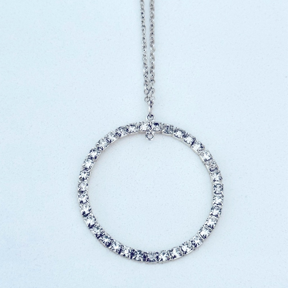Lot of 3 Silver Tone & Rhinestone CZ Pendant Necklaces - Picture 5 of 5